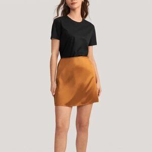 LilySilk 100% Mulberry Silk Mini Slip Skirt, 22mm Satin in Golden-Bronze Caramel